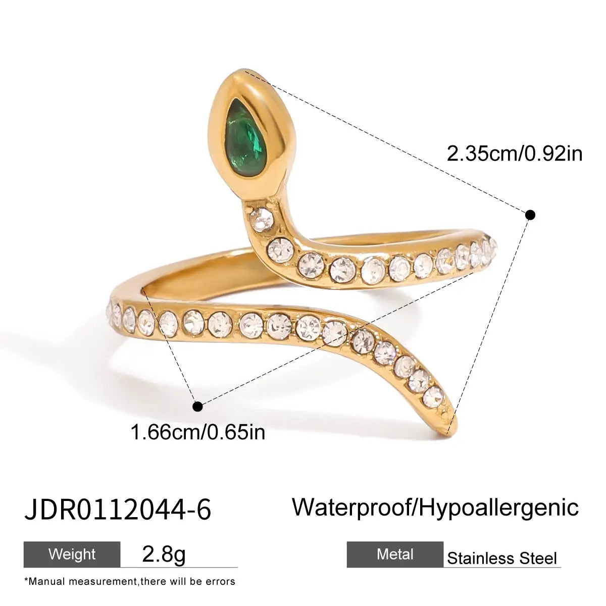Kika Fashion Retro 18K Gold Color Plated Stainless Steel Spirit Snake Series Ring