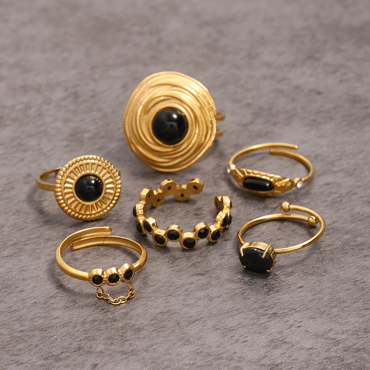 Kika Minimalist Personalized Black Gold Color Stone Ring
