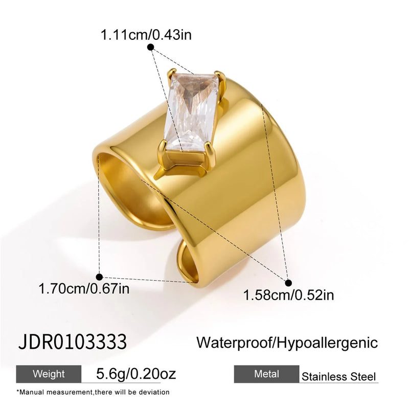 KIKA Pear CZ Gradient Wide Open Adjustable Ring PVD Plated Stainless Steel Hypoallergenic