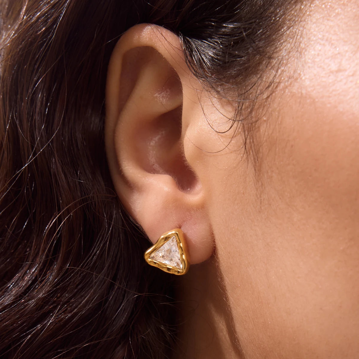 Kika Classic Geometric Cubic Zirconia Stud Earrings 18K Gold Plated Stainless Steel 316L