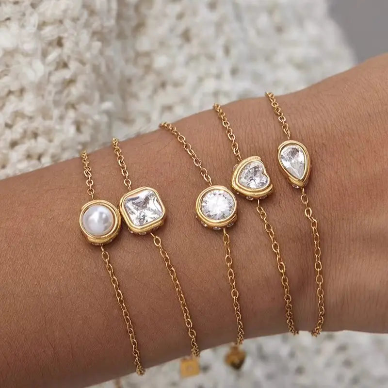 KIKA Classic Geometric Zircon Bracelet For Women Minimalist 18K Gold PVD Plated Stainless Steel 316L