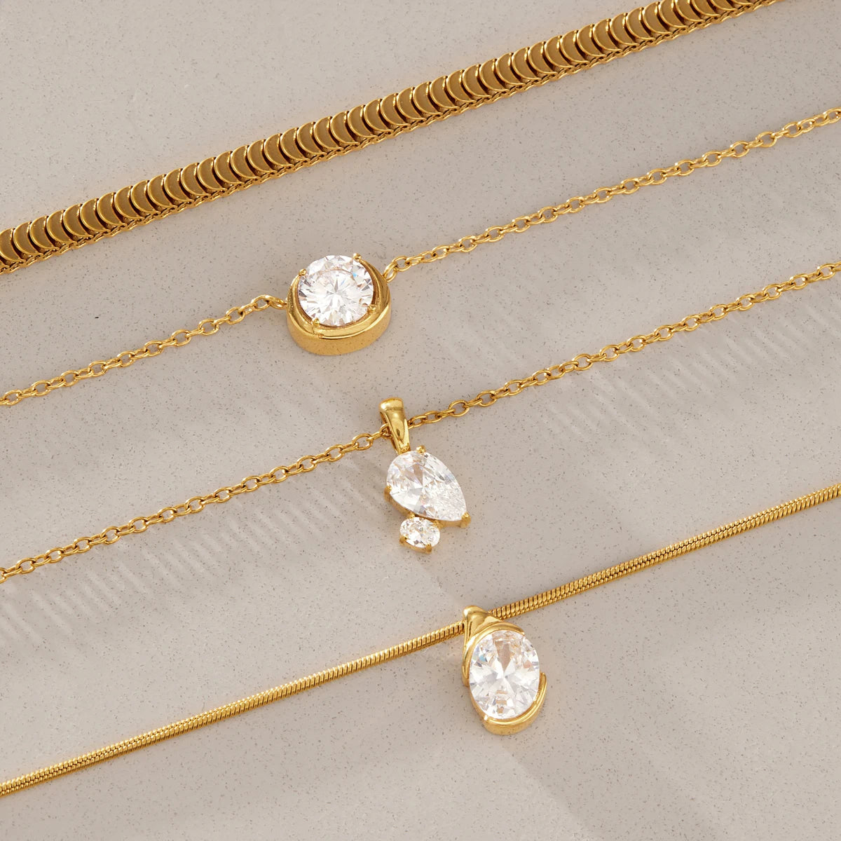 Kika  Classic Geometric Zircon Pendant Necklace Gold PVD Plated Stainless Steel 316L