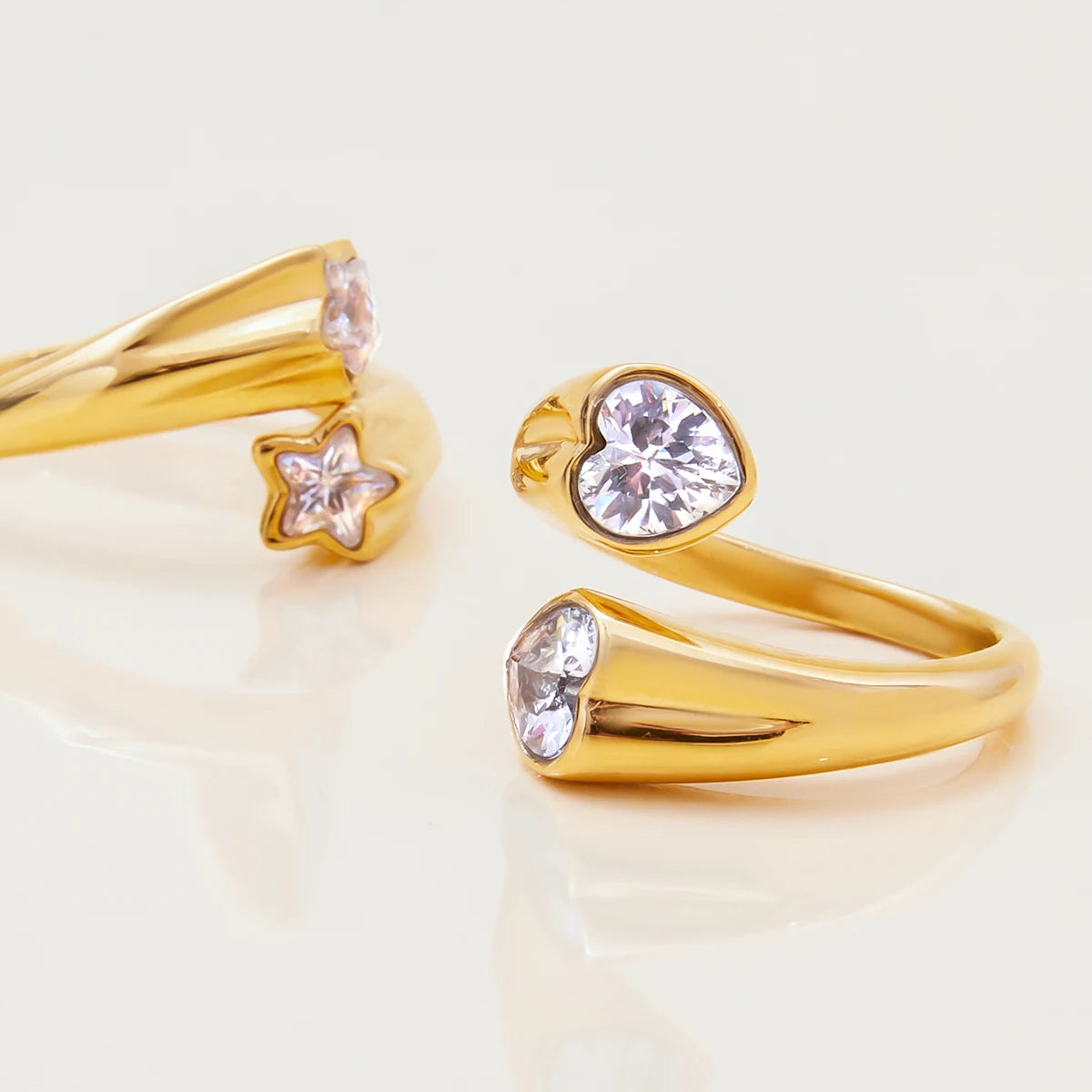 KIKA Minimalist 18K Gold Color PVD Plated Stainless Steel 316L White Heart Shaped Zircon Ring Star Stackable