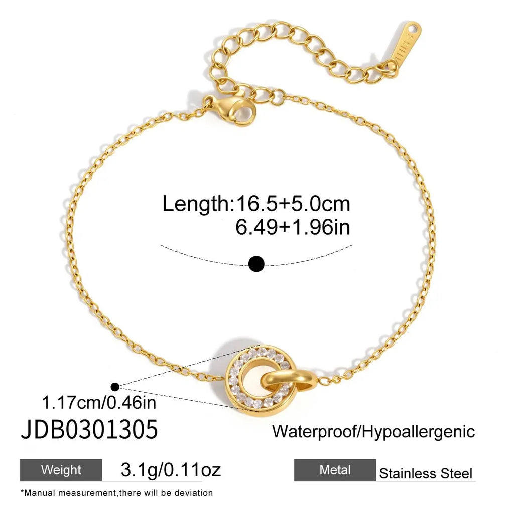 Kika Delicate White Zircon Double Ring Interlocking Pendant With O-Chain Necklace