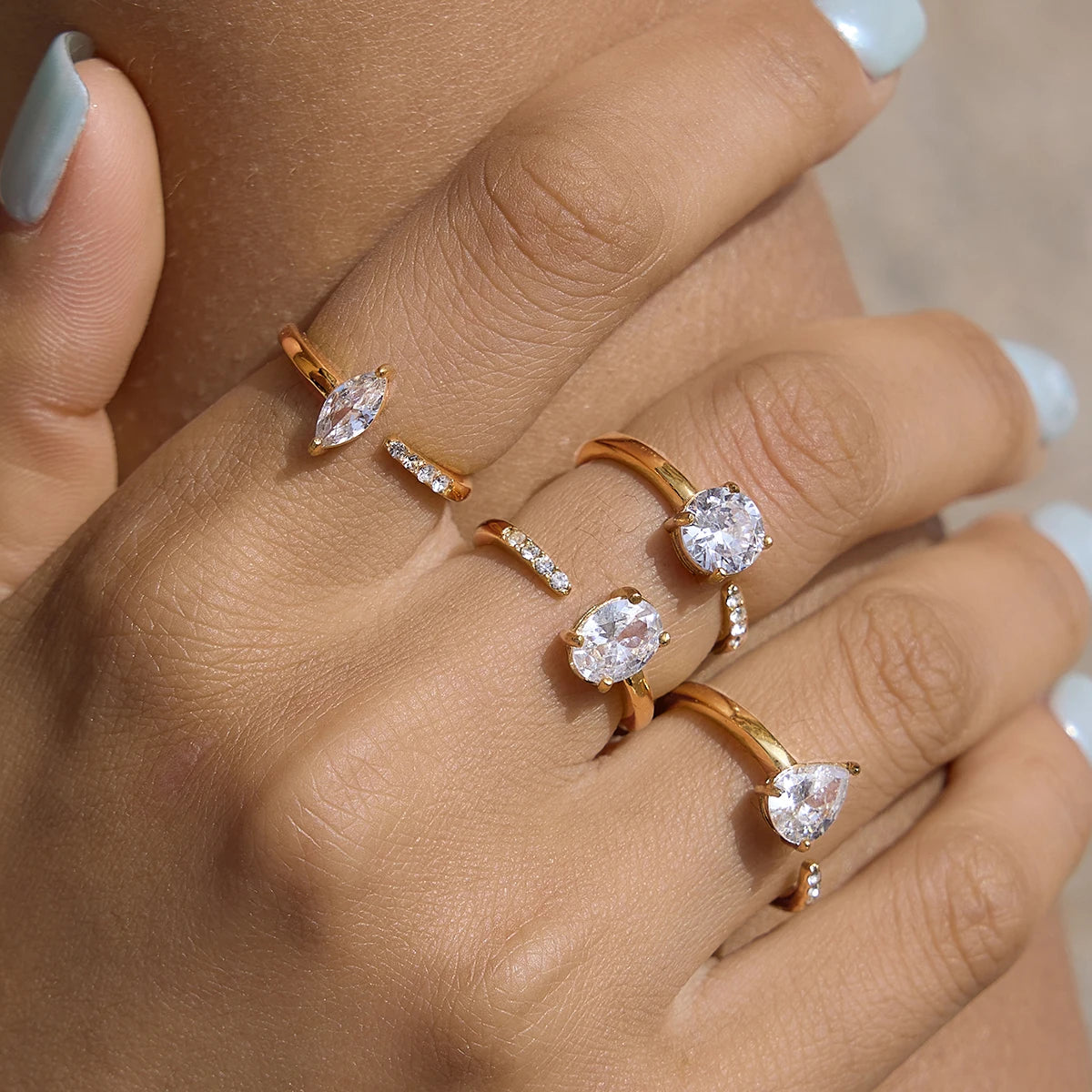 KIKA Classic Geometric Zircon Open Rings  PVD Plated Stainless Steel 316L