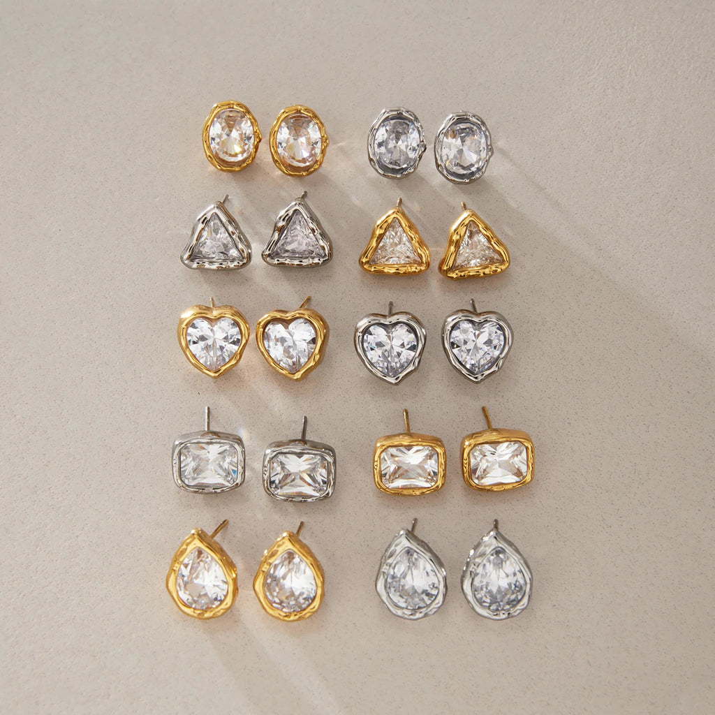 Kika Classic Geometric Cubic Zirconia Stud Earrings 18K Gold Plated Stainless Steel 316L