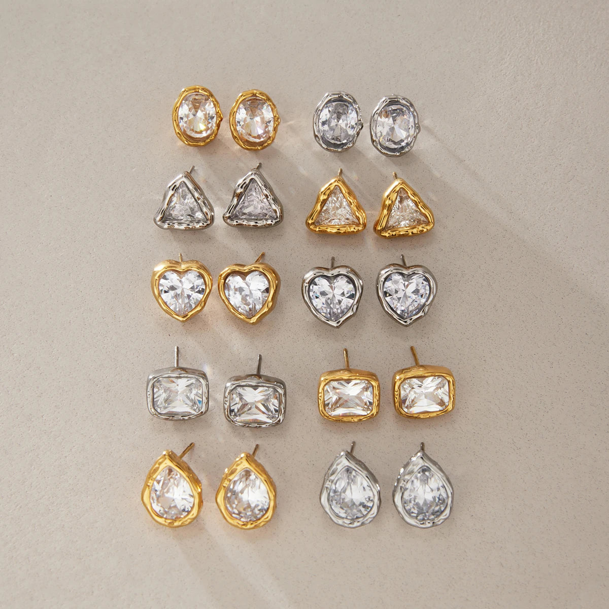 Kika Classic Geometric Cubic Zirconia Stud Earrings 18K Gold Plated Stainless Steel 316L