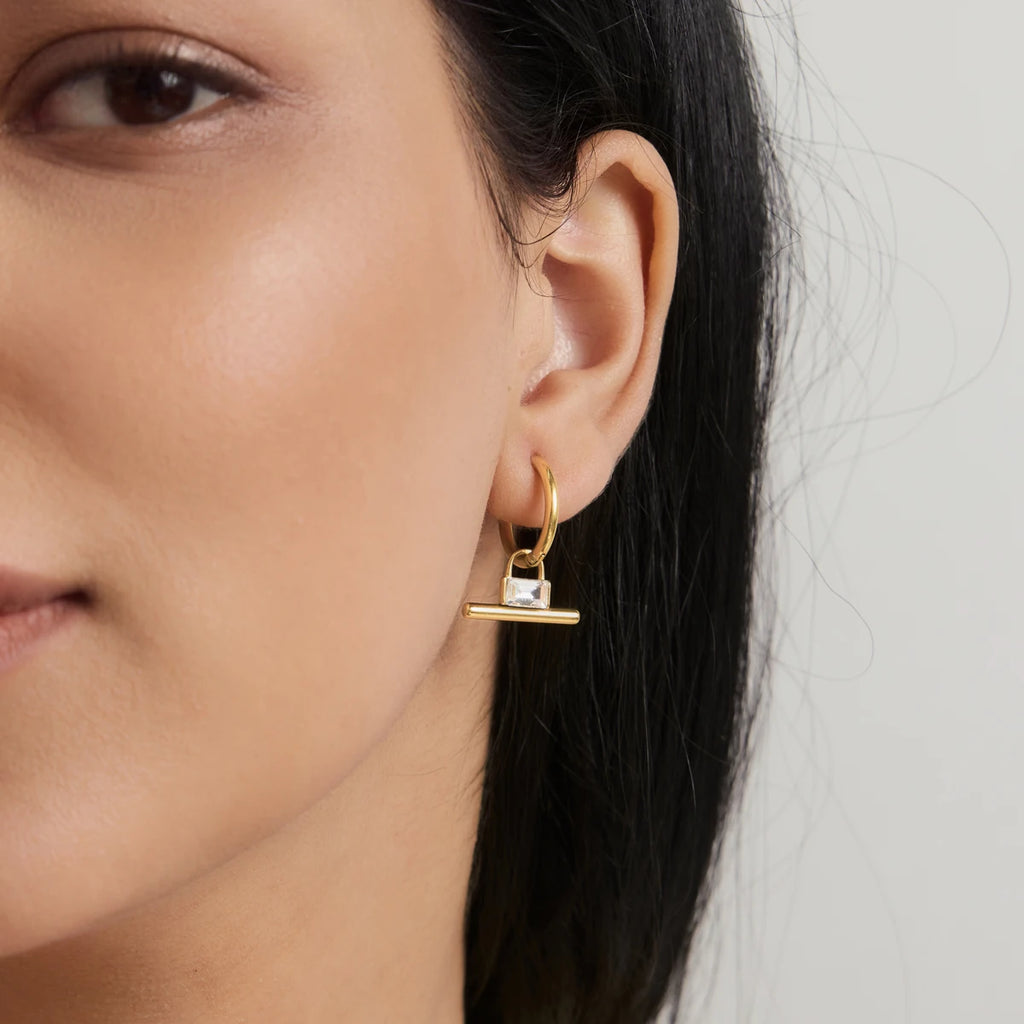 KIKA  Classic Square Zircon T-Bar Pendant Earrings For Women 18K Gold PVD Plated Stainless Steel Earrings Fashion Jewelry