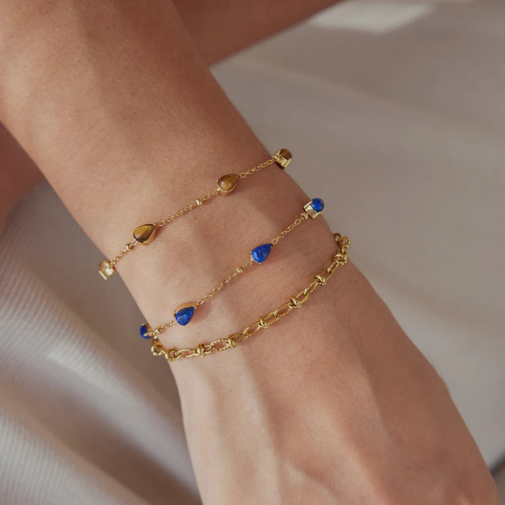 KIKA Vintage Water Drop Shape Natural Stone Bracelet For Women 18K Gold Plated Stainless Steel Bracelet Fashion Jewelry Gift