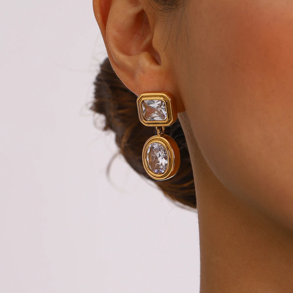 Retro Green Color Zircon Geometric Earrings