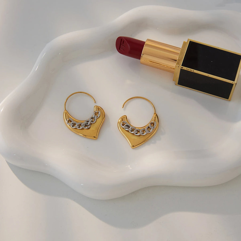 Minimalist Color-block Chain Heart Earrings