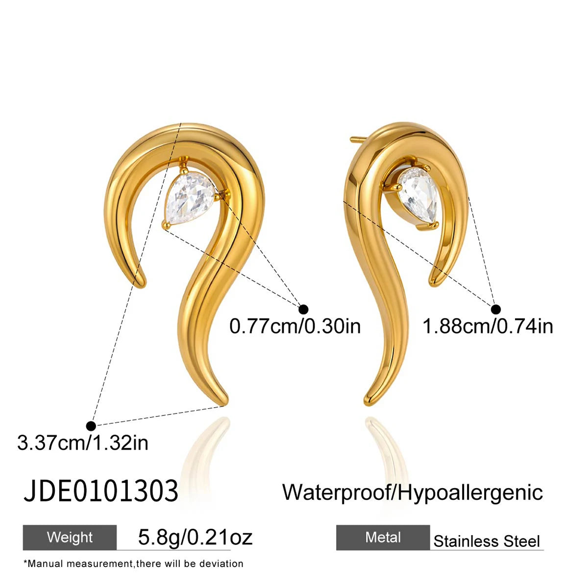 KIKA Delicate Wavy Lines Earrings  PVD Gold Plated Stainless Steel 316L