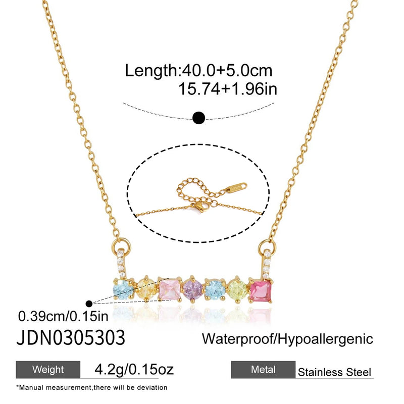KIKA Multicolor Geometric Zircon Pendant Necklace  PVD Plated Stainless Steel Necklace 316L