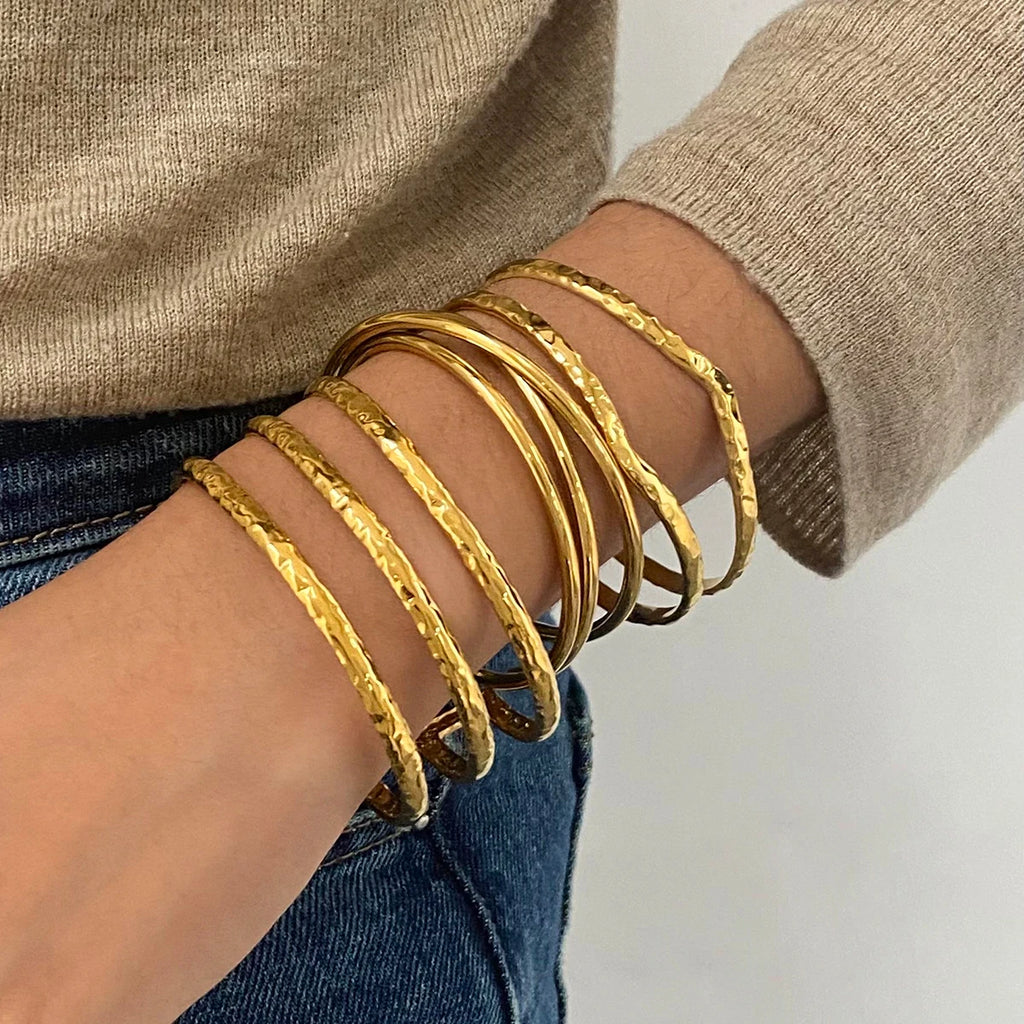 Hammered Stacking Bracelets Line Bangles