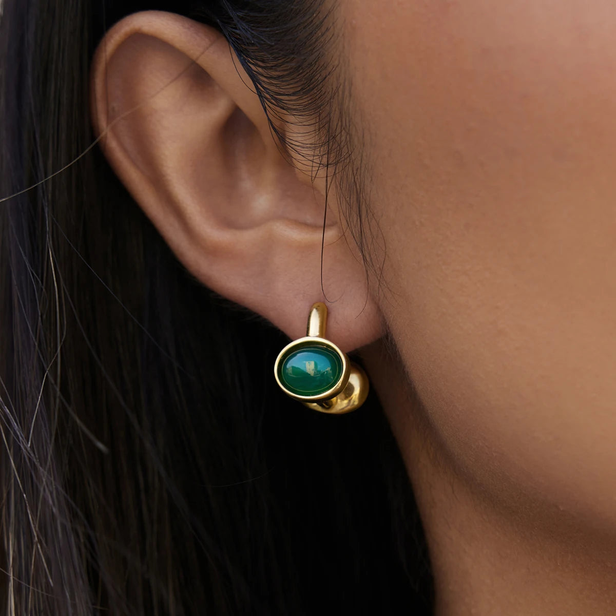 KIKA Vintage Tiger Eye Resin Clip Earrings PVD 18K Gold Plated Stainless Steel 316L