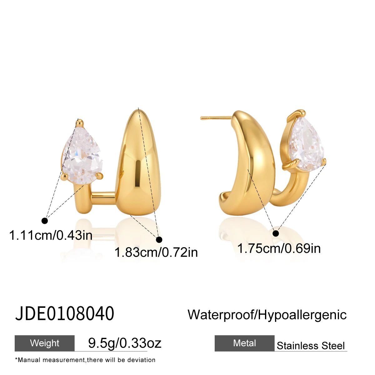 KIKA Delicate Water Drop Zircon Earrings For Women Double Layer 18K Gold PVD Plated Stainless Steel Earrings Fashion Jewelry