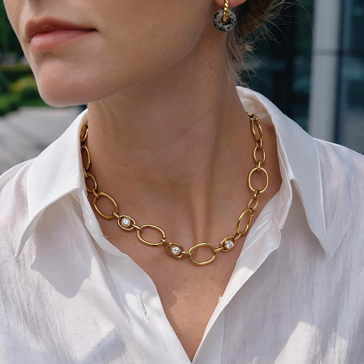 KIKA Classic Zircon Hollow Chain Necklace For Women Minimalist 18K Gold Plated Stainless Steel Necklace Fashion Jewelry Gift