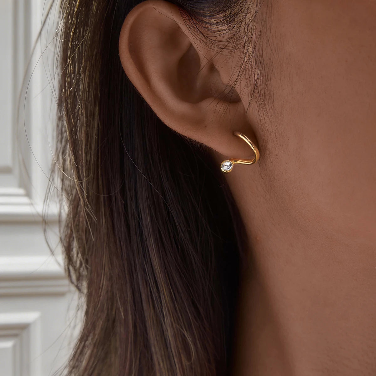 Kika  Geometric Wave Shape Stud Earrings Minimalist 18K Gold PVD Plated Stainless Steel 316L