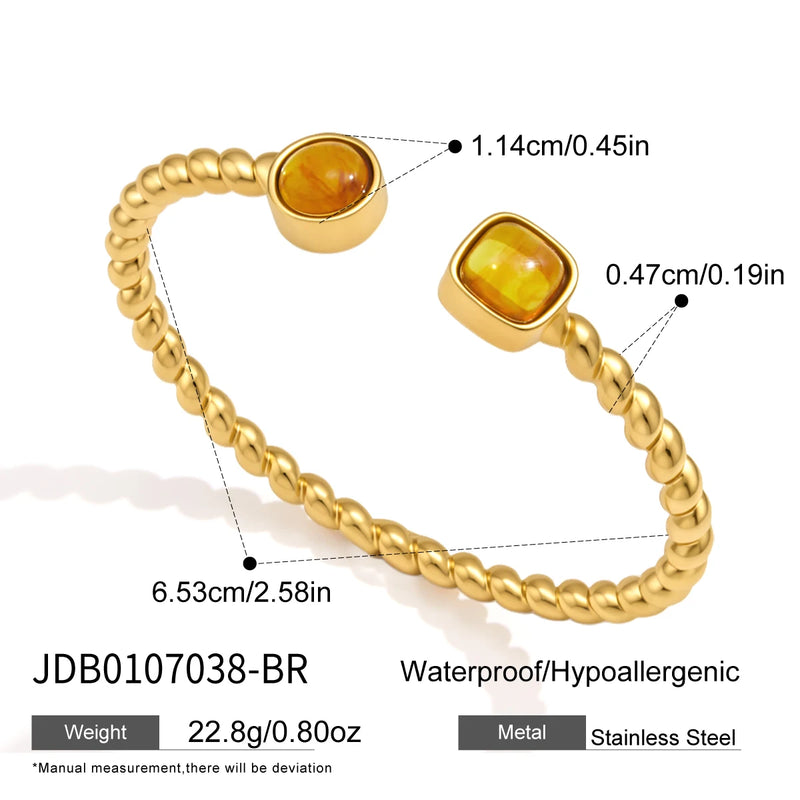 KIKA Vintage Resin Cuff Bracelet For Women Minimalist 18K Gold PVD Plated Stainless Steel 316L Open Bangle Fashion Jewelry Gift