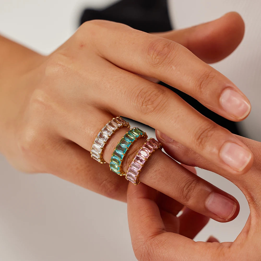 Kika Waterproof Luxury Shiny Cubic Zirconia Exquisite Stainless Steel Chic Open Ring Adjustable
