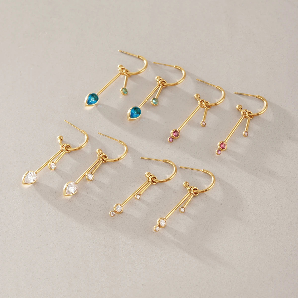 KIKA Geometric Zircon Long Drop Earrings PVD 18K Gold Plated Stainless Steel 316L