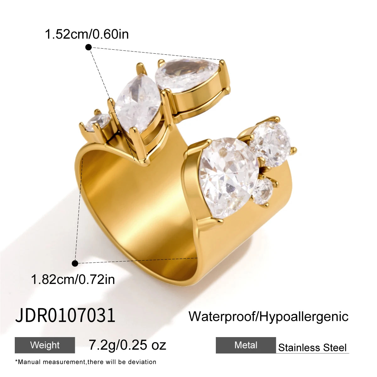 KIKA Classic Geometric Zircon Open Rings  18K Gold PVD Plated Stainless Steel 316L