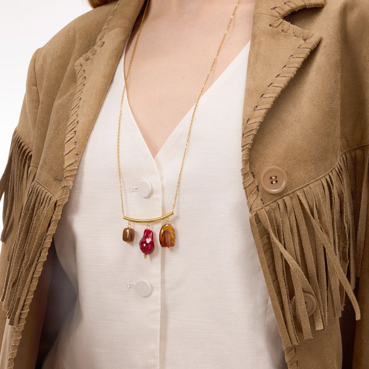 Kika Vintage Smile Sweater Chain Long Pendant Necklace