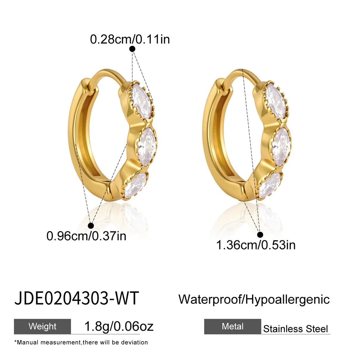KIKA 3 Pcs/Set Elegant Zircon Earrings PVD Plated Stainless Steel 316L