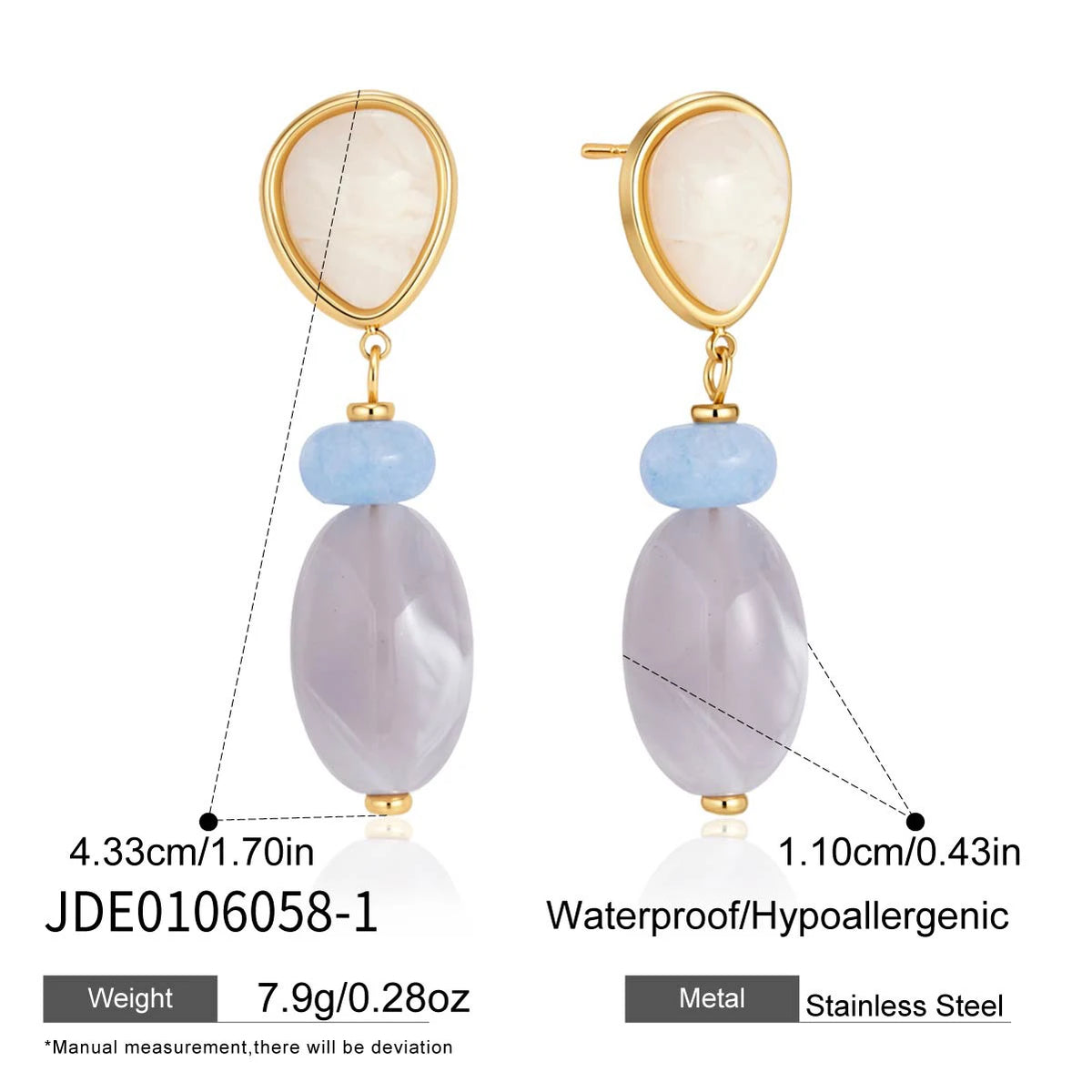 KIKA  Elegant Multicolor Resin Drop Earrings PVD  18K Gold Plated Stainless Steel 316L
