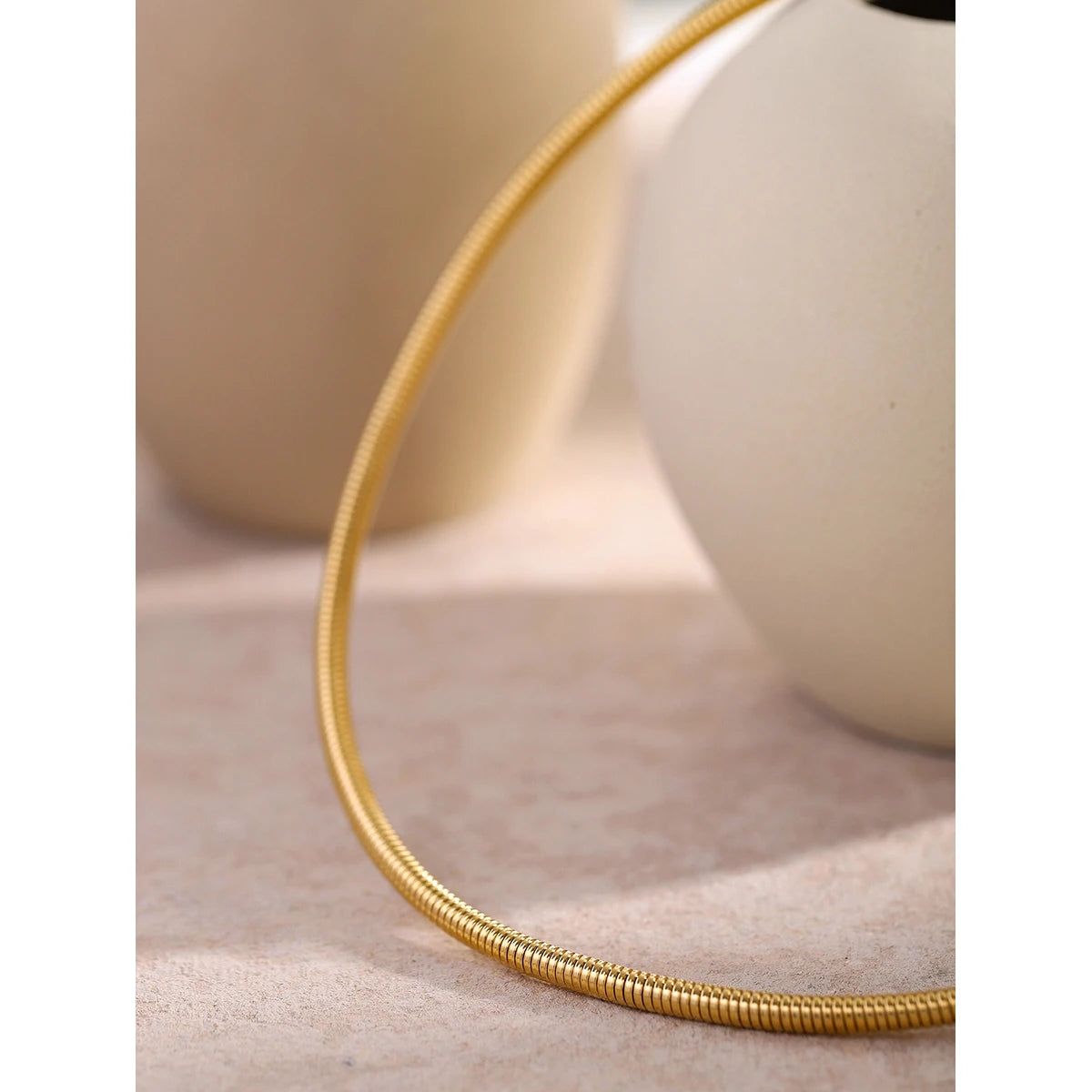 Metal Texture Cuff Necklace Snake Chain 16K Gold Plated