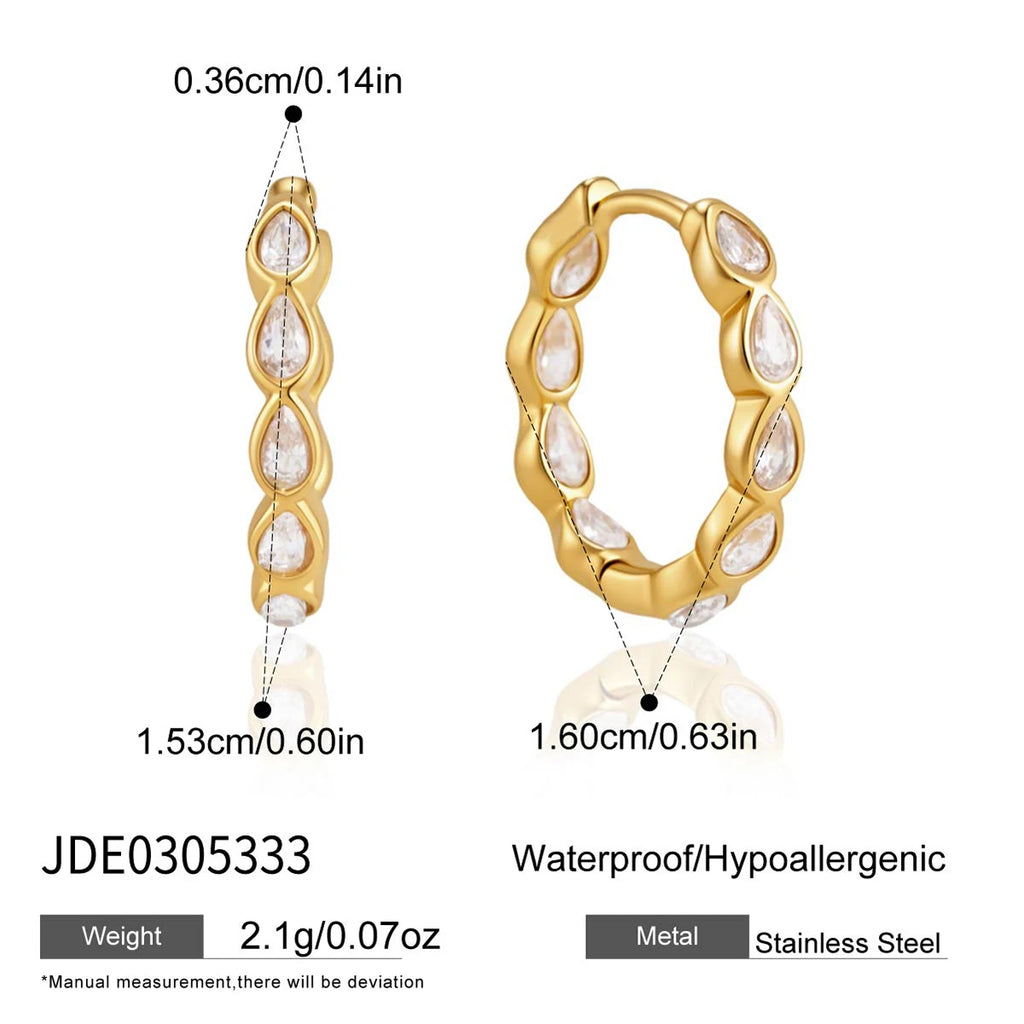 KIKA  Delicate Water Drop Zircon Clip Earrings  18K Gold Plated Stainless Steel 316L