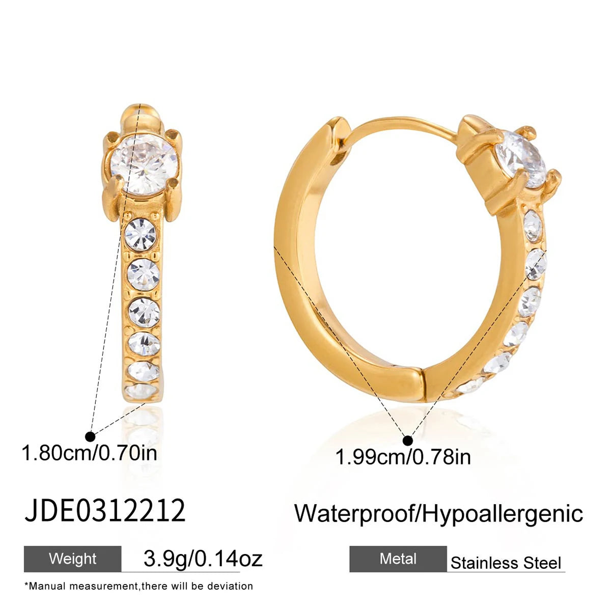 Kika Simple Classic Round White Zircon U-shape Hoop Earrings