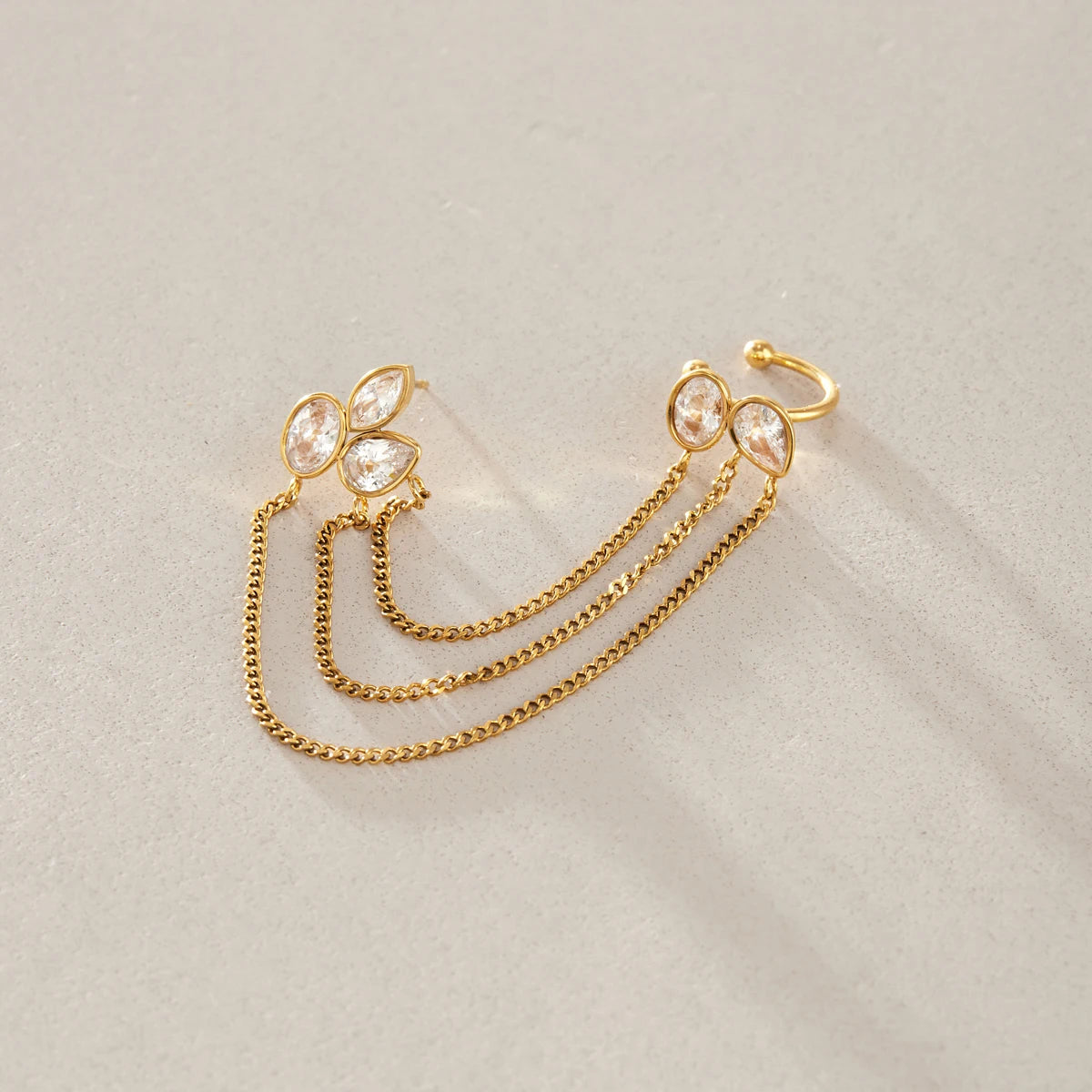 Kika 1 PC Geometric Zircon Chains Tassel Earring Gold PVD Plated Stainless Steel 316L