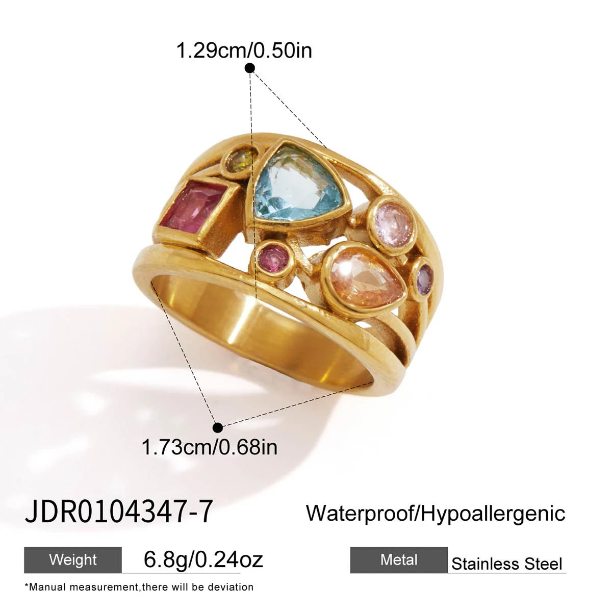 KIKA Multicolor Geometric Zircon Rings  PVD Plated Stainless Steel 316L