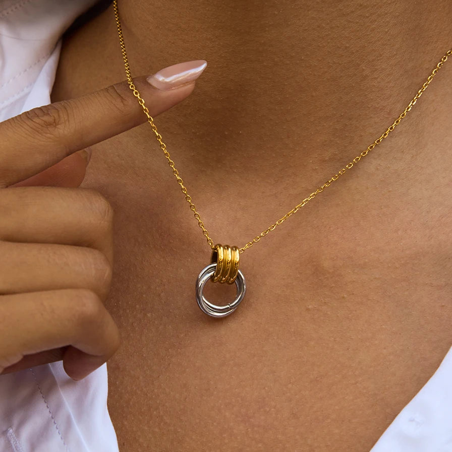 Kika Minimalist Two tone Door Handle Interlocking Pendant Necklace