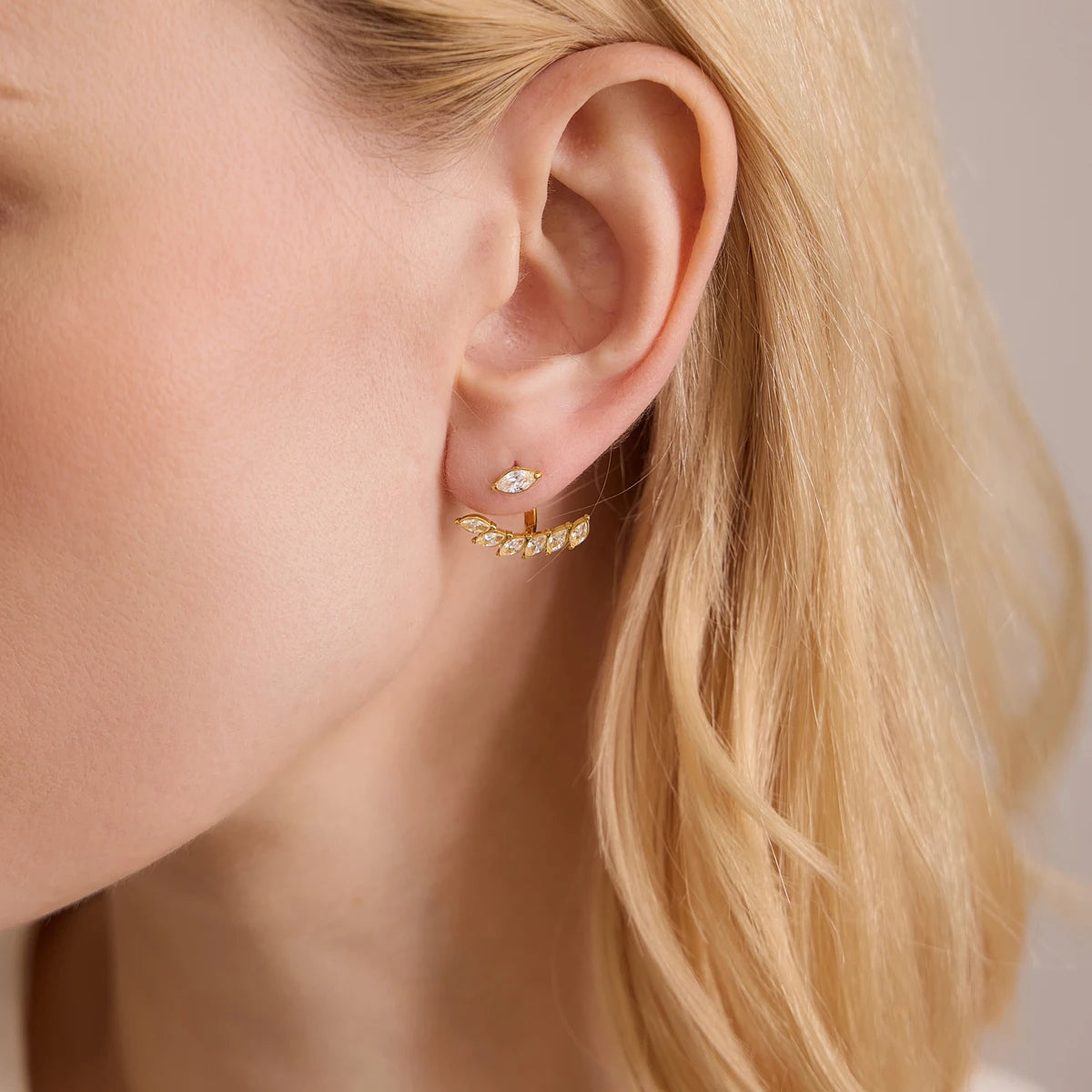 KIKA Delicate Zircon Earring Jackets For Women Front Back 18K Gold PVD Plated Stainless Steel Stud Earrings Fashion Jewelry
