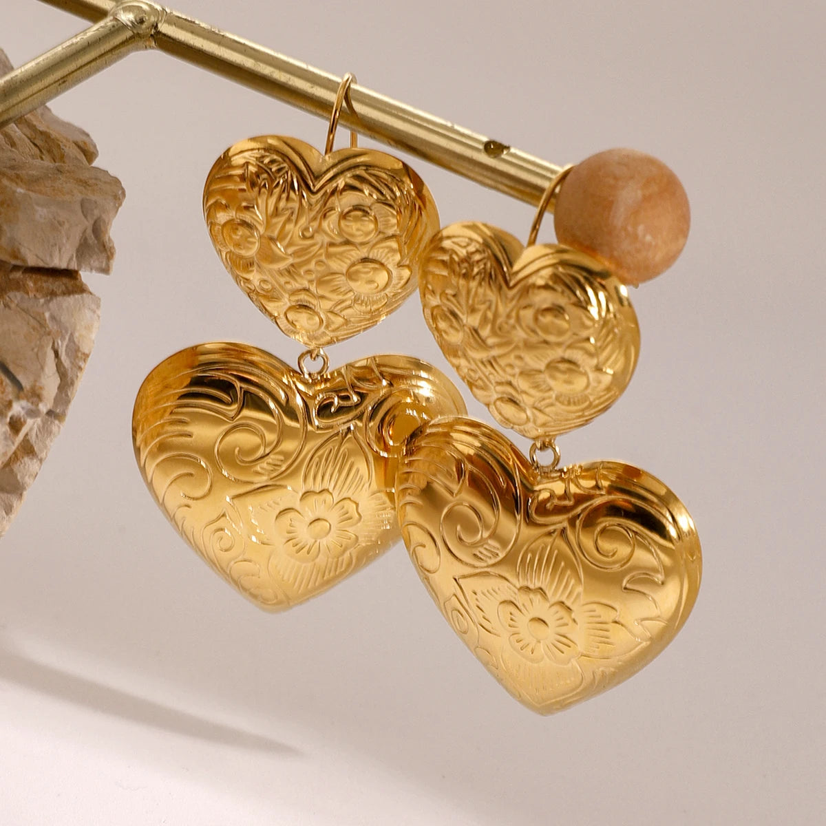 Vintage Heart Flower Texture Wave Earrings