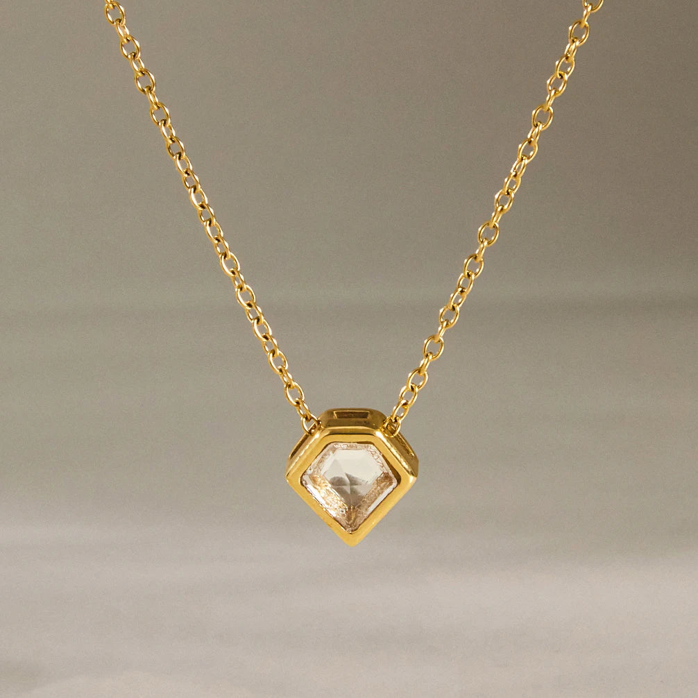 KIKA Classic Geometric Zircon Pendant Necklace PVD Gold Plated Stainless Steel 316L