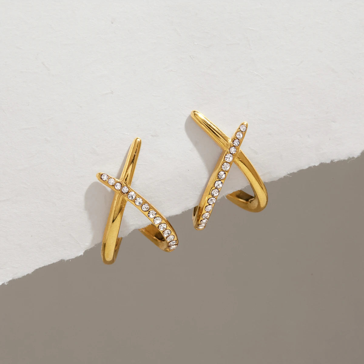 Kika Classic Crossed C Shape Stud Earrings Minimalist 18K Gold Plated Stainless Steel 316L