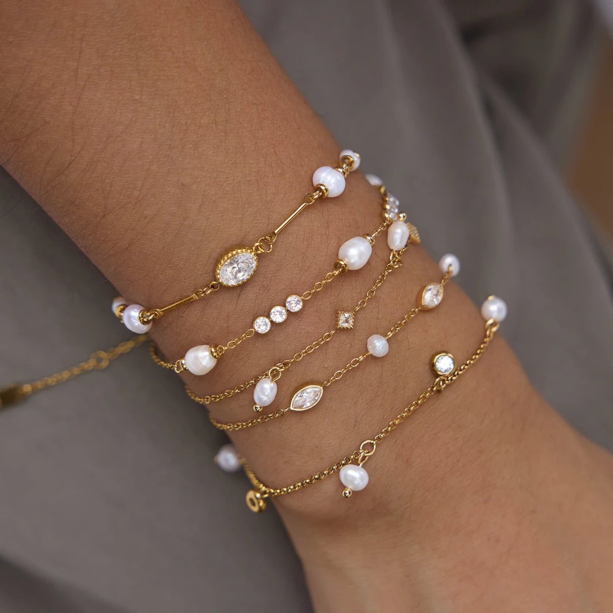 KIKA Freshwater Pearl Zircon Bracelet  PVD Plated Stainless Steel 316L