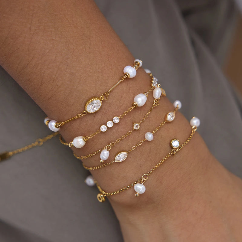 KIKA Freshwater Pearl Zircon Bracelet  PVD Plated Stainless Steel 316L