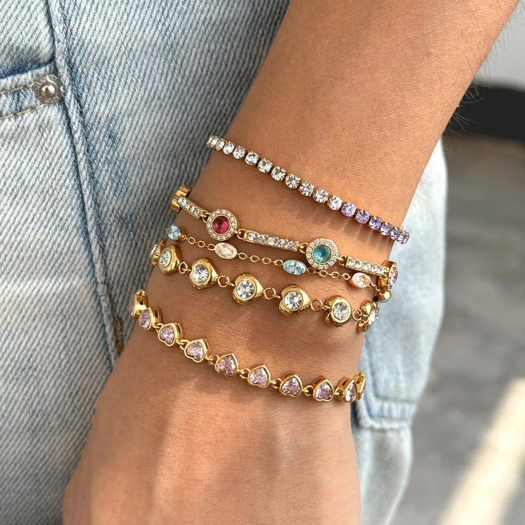 KIKA Multicolor Zircon Tennis Chain Bracelet For Women Waterproof 18K Gold PVD Plated Stainless Steel Bracelet Fashion Jewelry