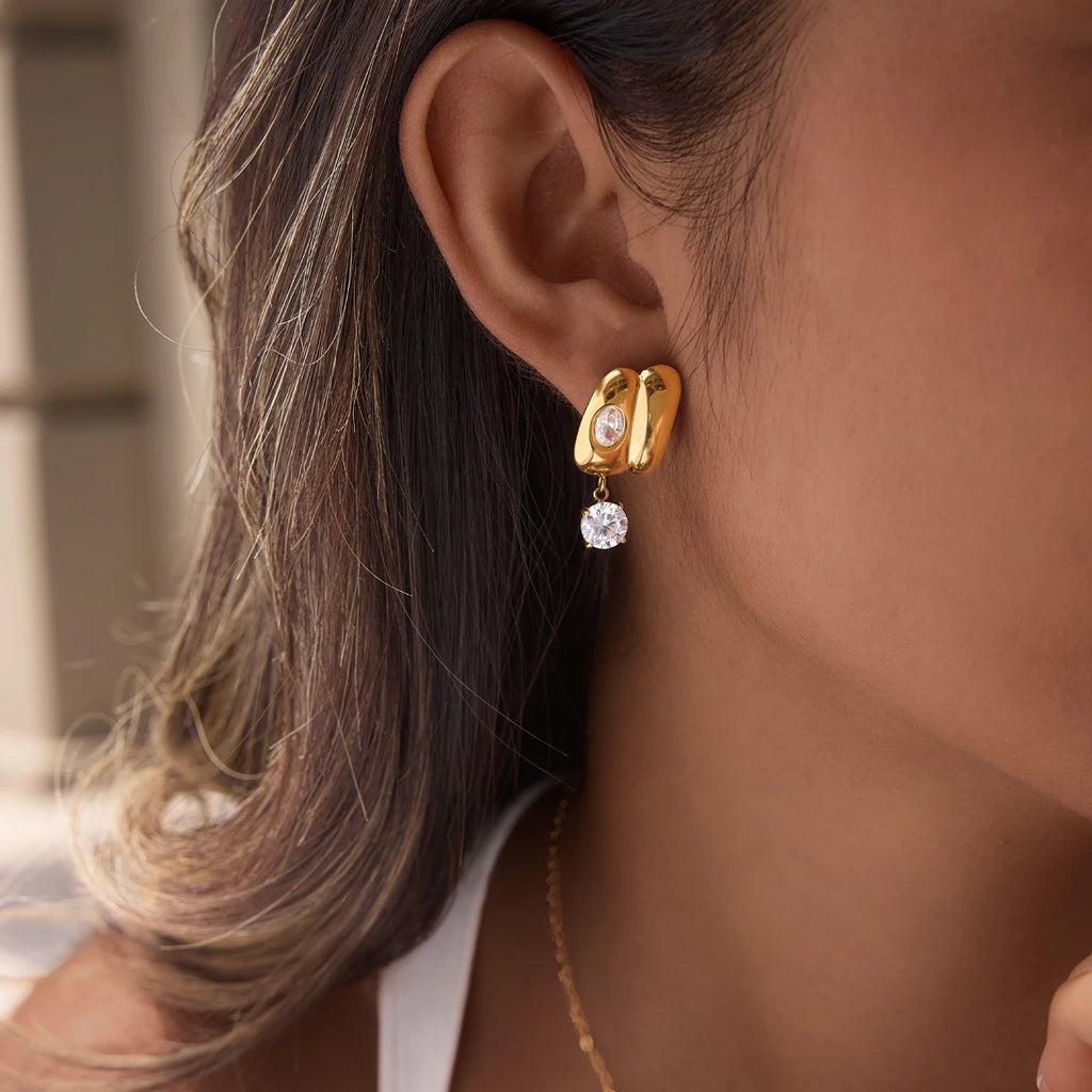 KIKA Classic Round Zircon Drop Earrings  18K Gold PVD Plated Stainless Steel 316L
