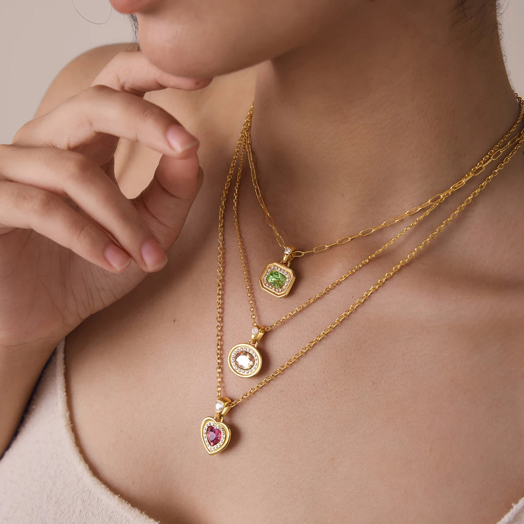 KIKA Multicolor Geometric Glass Pendant Necklace For Women 18K Gold PVD Plated Stainless Steel 316L Necklace Fashion Jewelry Gift