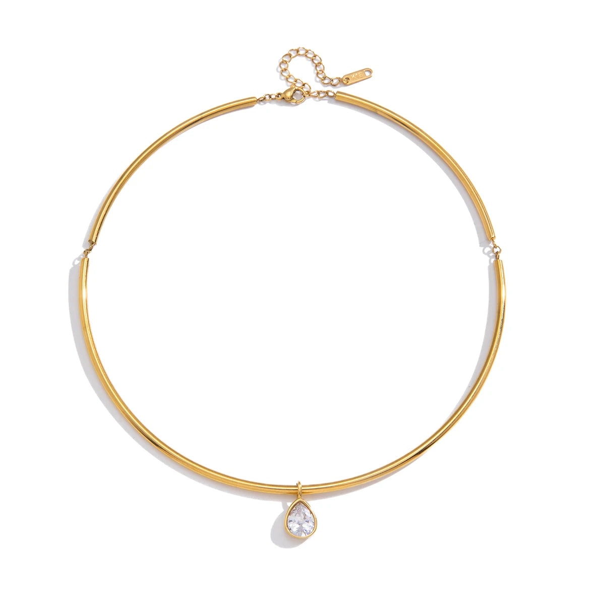 Classic Gold Color Geometric White Zircon Choker Necklace