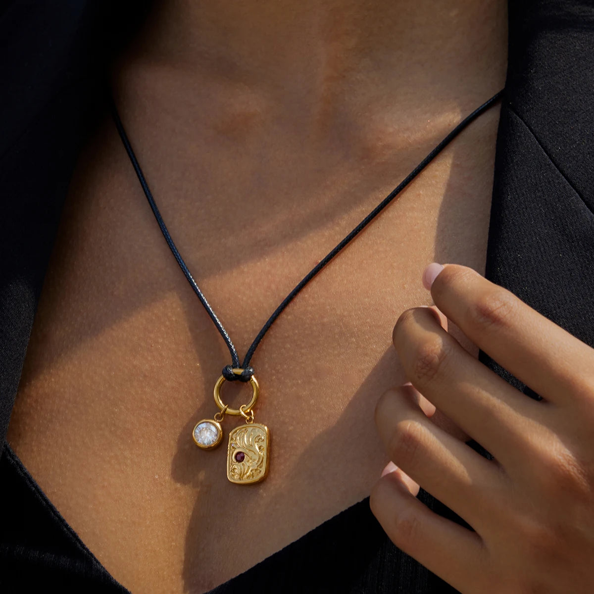 Kika Inlay Zircon Square Antique Coin Pendant Necklace