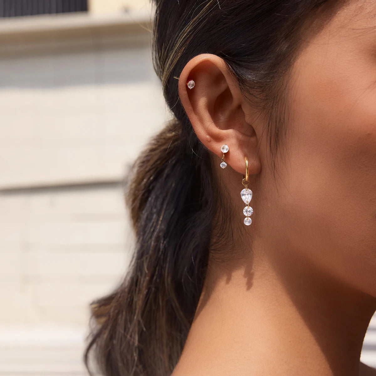 Kika 3 Pcs/Set Delicate Zircon Earrings For Women Minimalist 18K Gold PVD Plated Stainless Steel 316L