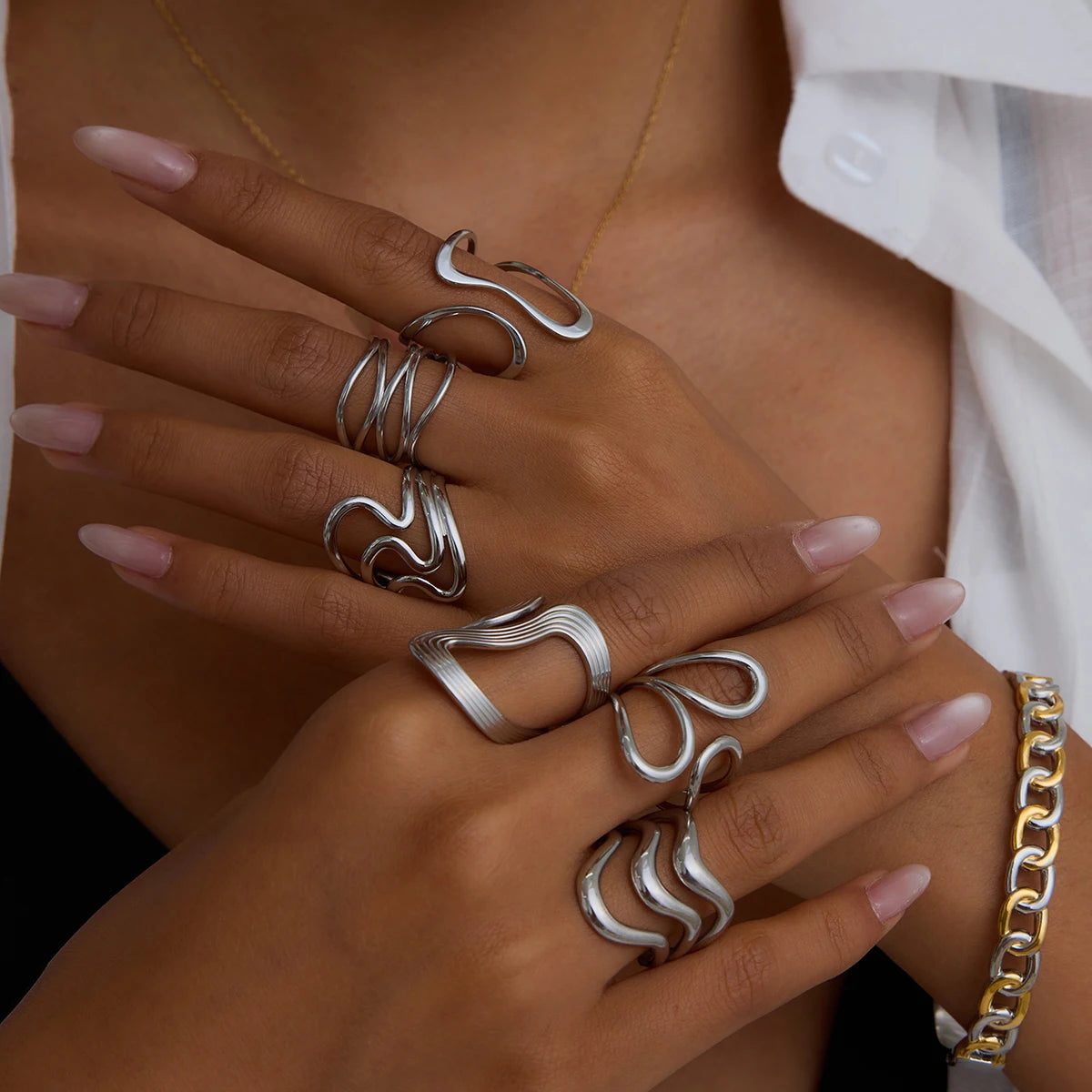 Smooth Line Irregular Ring Adjustable and Stackable