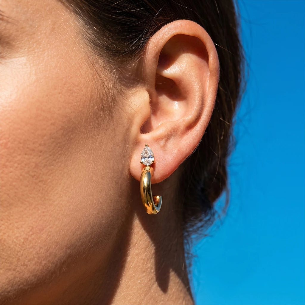 KIKA Water Drop Zircon C Shape Stud EarringsGold PVD Plated Stainless Steel316L