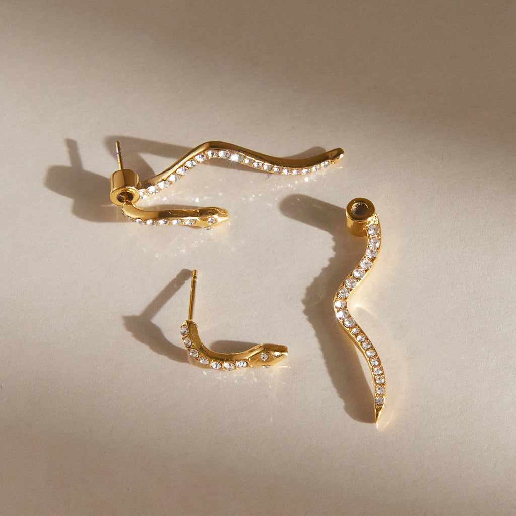 Kika Classic Crystal Snake Stud Earrings 18K Gold Plated Stainless Steel 316L